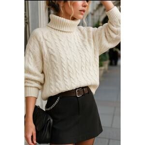 Vici Skylar Oversized Cable Knit Turtleneck Sweater,  Fisherman’s, Trendy, M